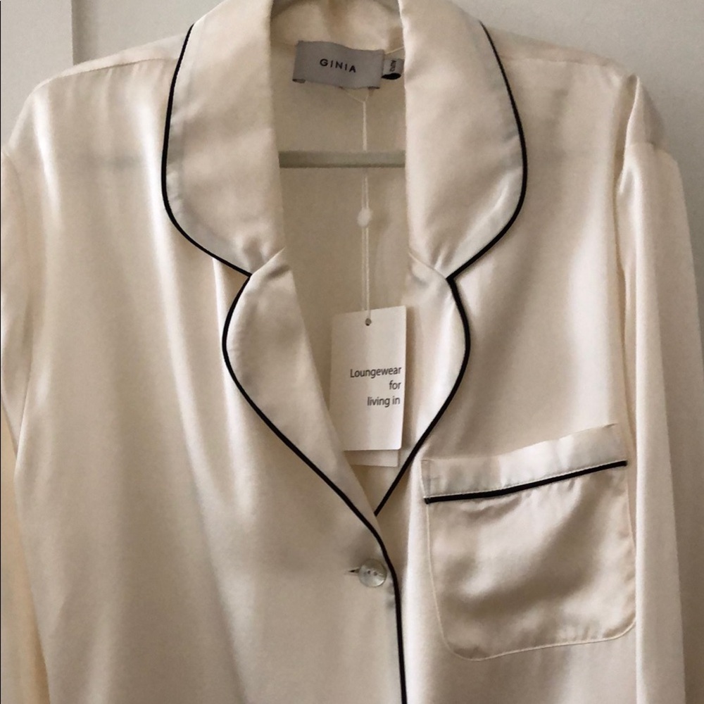 NWT Ginia Cream Silk Pajama Top - Picture 3 of 16